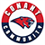Conant Community logo in a ring half red and blue with the cougar logo inside the ring